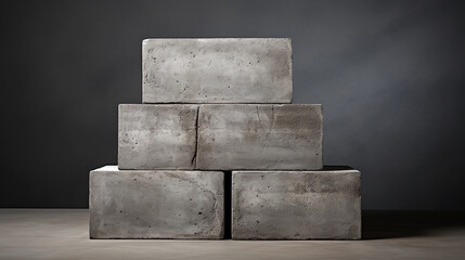 Modern Construction Elements Stacked Concrete Blocks on Grey Background