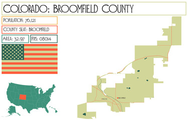 Large and detailed map of Broomfield County in Colorado USA.