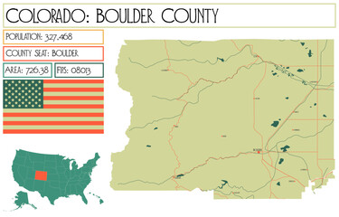 Large and detailed map of Boulder County in Colorado USA.