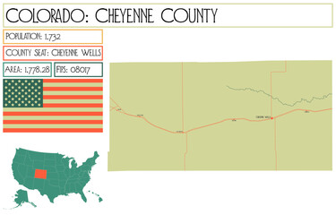 Large and detailed map of Cheyenne County in Colorado USA.