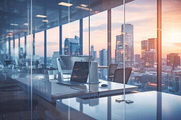 Business office with blurred people casual wear, with blurred bokeh background