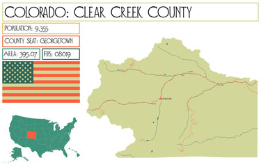 Large and detailed map of Clear Creek County in Colorado USA.