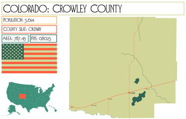 Large and detailed map of Crowley County in Colorado USA.