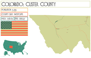 Large and detailed map of Custer County in Colorado USA.