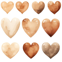 Beige watercolor hearts. Valentines Day clipart