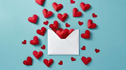 A close up of an envelope with hearts flying out of it. This romantic and charming asset is perfect for Valentine's Day greetings, love letters, and wedding invitations.