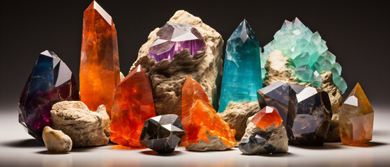 World class mineral specimens artfully arranged