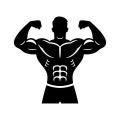 Bodybuilder icon. Man silhouette of a strong man, athlete icon. Body building muscles. Vector illustration