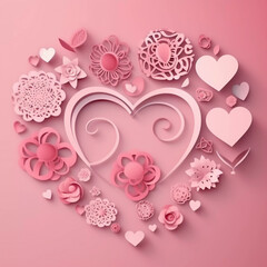 Paper cut style Valentine's Day pink background with hearts.