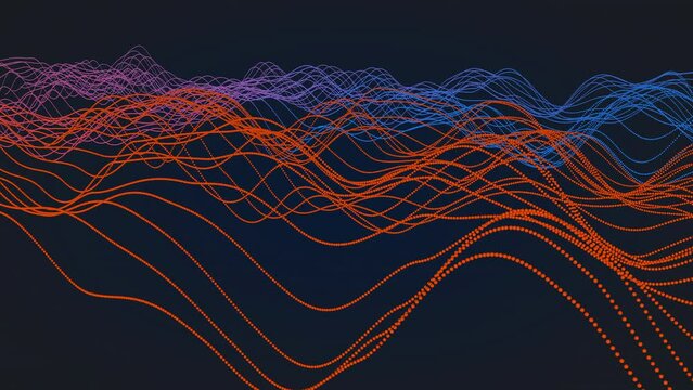 Moving and progressing waveform of joined dots - 3d illustration