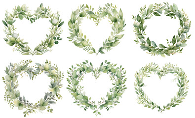 Greenery heart wreaths, watercolor set