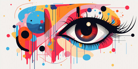 Abstract composition of facial elements with vibrant colors. Face illustration creatively designed with vibrant geometric shapes in pop and cubist fashion.