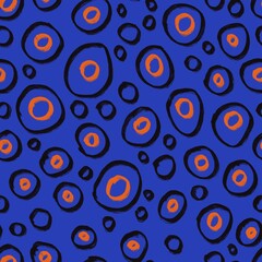 Seamless abstract geometric pattern. Simple background in blue, orange and black colors. Digital textured background. Circles. Design for textile fabrics, wrapping paper, background, wallpaper, cover.