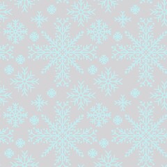 Seamless abstract pattern with snowflakes. Blue, grey. Christmas, New Year. Ornament. Design for textile fabrics, wrapping paper, background, wallpaper, cover.