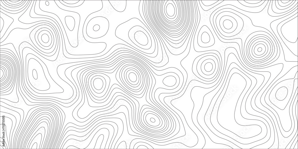 Poster Ocean topographic line map with curvy wave isolines vector illustration. Abstract topographic contours map background, Vector contour topographic map. Cartography texture abstract banner use..