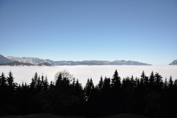 Mountains in Berchtesgadener Land, Alps in Bavaria, submerged in clouds