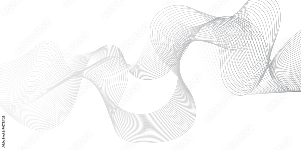 Aufkleber Abstract grey, white smooth element swoosh speed wave modern stream background. Wave with lines created using blend tool. Abstract frequency sound wave lines and twisted curve lines background.