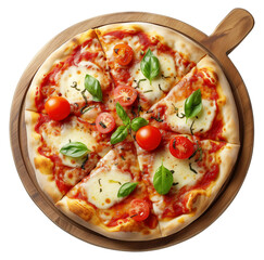  Pizza Margherita On Wooden Plate. Quality Closeup Top View. Ai Generative