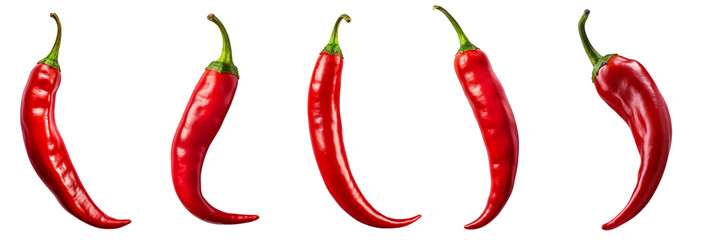 Set of red chili isolated on white or transparent background