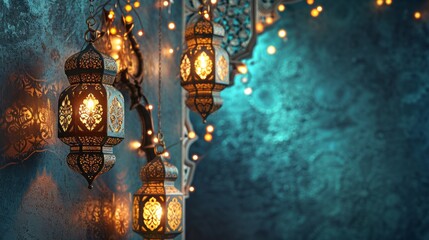 Arabic lantern of ramadan celebration background. Traditional Islamic holy holiday - obrazy, fototapety, plakaty