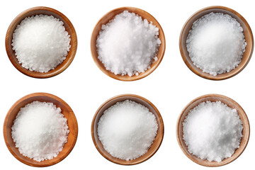 Set of salt in a bowl top view on transparent background