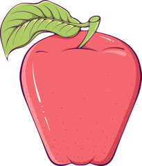 Whole close up red apple with leaf. Ripe sweet summer fruit. Vector illustration in cartoon style isolated on white. Natural and healthy food