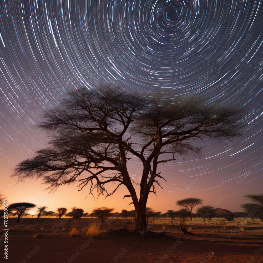 Canvas Prints star trails over camelthorn in desert.