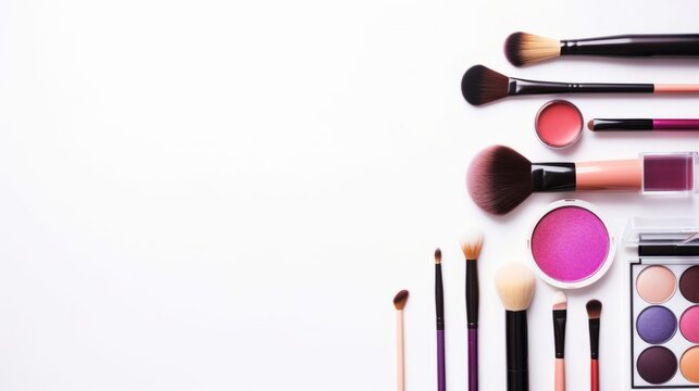 Variety of cosmetics on white background