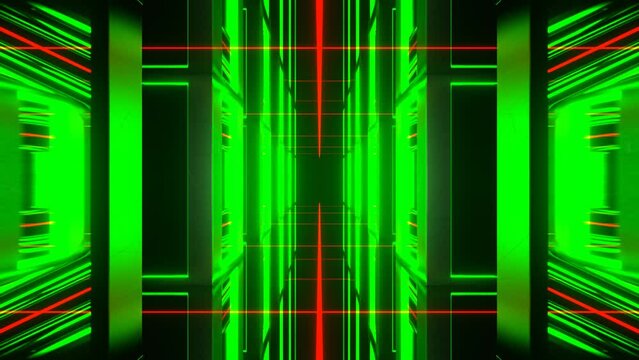 Green and Red Neon Tunnel of Endless Mirrors Background VJ Loop in 4K