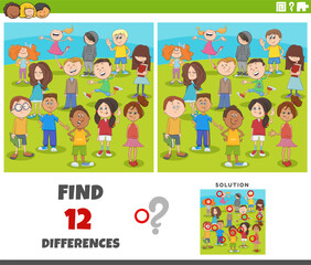 differences game with cartoon children and teens characters group