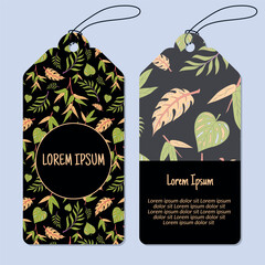 Vector leaves vertical round frame pattern tags set. Vertical stripe frame patterns. Vector illustration.