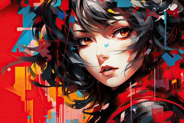 Anime girl portrait colorful pop art