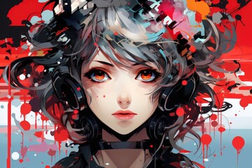 Anime girl portrait colorful pop art
