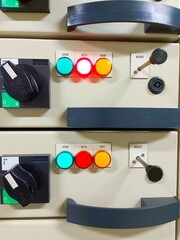 Close-up of the electric motor starting control panel in the motor control center (MCC) room.