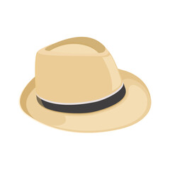 Hat icon flat cartoon style. Straw, farmer hat isolated on white background