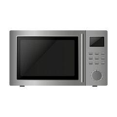 Realistic Microwave Isolated on White Background. Side View of Stainless Steel Over the Range Microwave Oven. Household Kitchen and Domestic Appliances. Vector 3d rendering