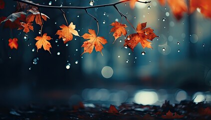 fall leaves falling down in the rain