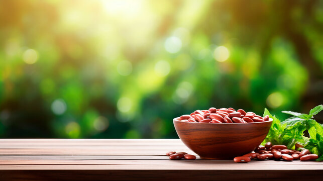 Goji berries harvest in a bowl on a garden background. Selective focus.