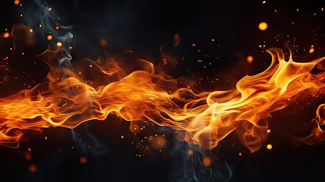 Fire flames on a black background depict a striking, bold visual. Perfect for adding intensity and drama to designs such as posters, graphic tees, or event promotions.