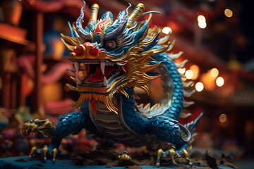 Blue Chinese Dragon symbol of 2024. Chinese New Year