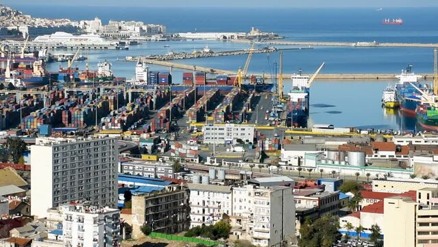 High-angle view of the port of Algiers. Algeria.