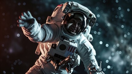 Astronaut in spacesuit flying in outer space