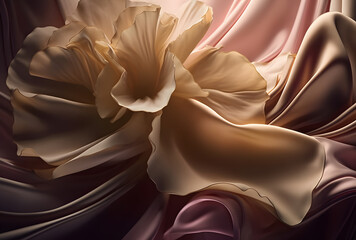 Abstract luxury fabric background. Luxury beige abstract fabric backdrop. Creases of satin, silk, and Smooth elegant cotton