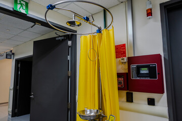 Emergency shower and eyewash station.
