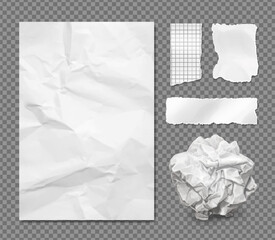 Paper texture. Crumpled white damaged paper and crumpled ball.realistic vector template