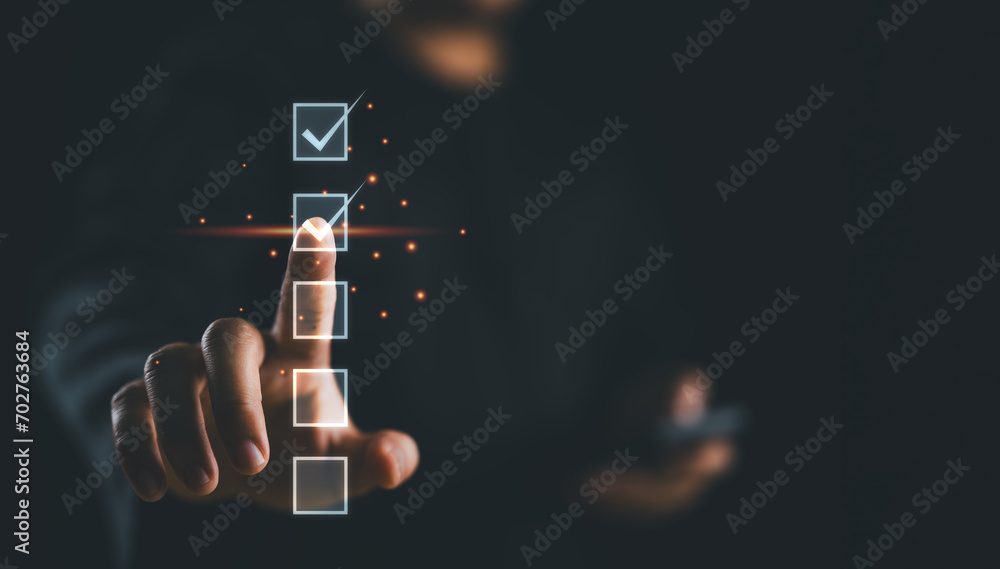 Poster Checklist and filling survey form online. Document management system, DMS. Assessment form, questionnaire, Quality control and accuracy Check completeness, checklist and clipboard task management.