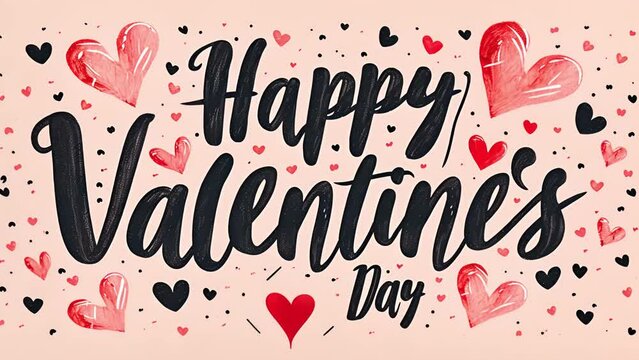 Valentine's greeting background design. Happy valentine's day text with elegant hearts decoration for valentine card. illustration. Pink colorful hearts flat lay against white background. mp4