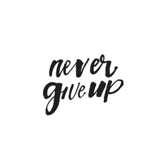 Calligraphy brush pen phrases. Vector modern lettering scripts Never Give Up