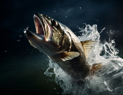 A Largemouth Bass Fish Jumping Out Of The Water