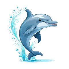 Cartoon Vector Illustration of a Dolphin on White Background